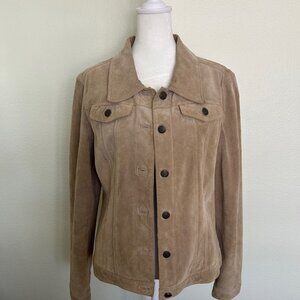 For Joseph Suede Jacket Women Leather Button Front Boho Streetwear SZM Beige